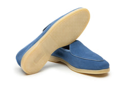 Belgian Style Yacht Loafers In Aqua Suede