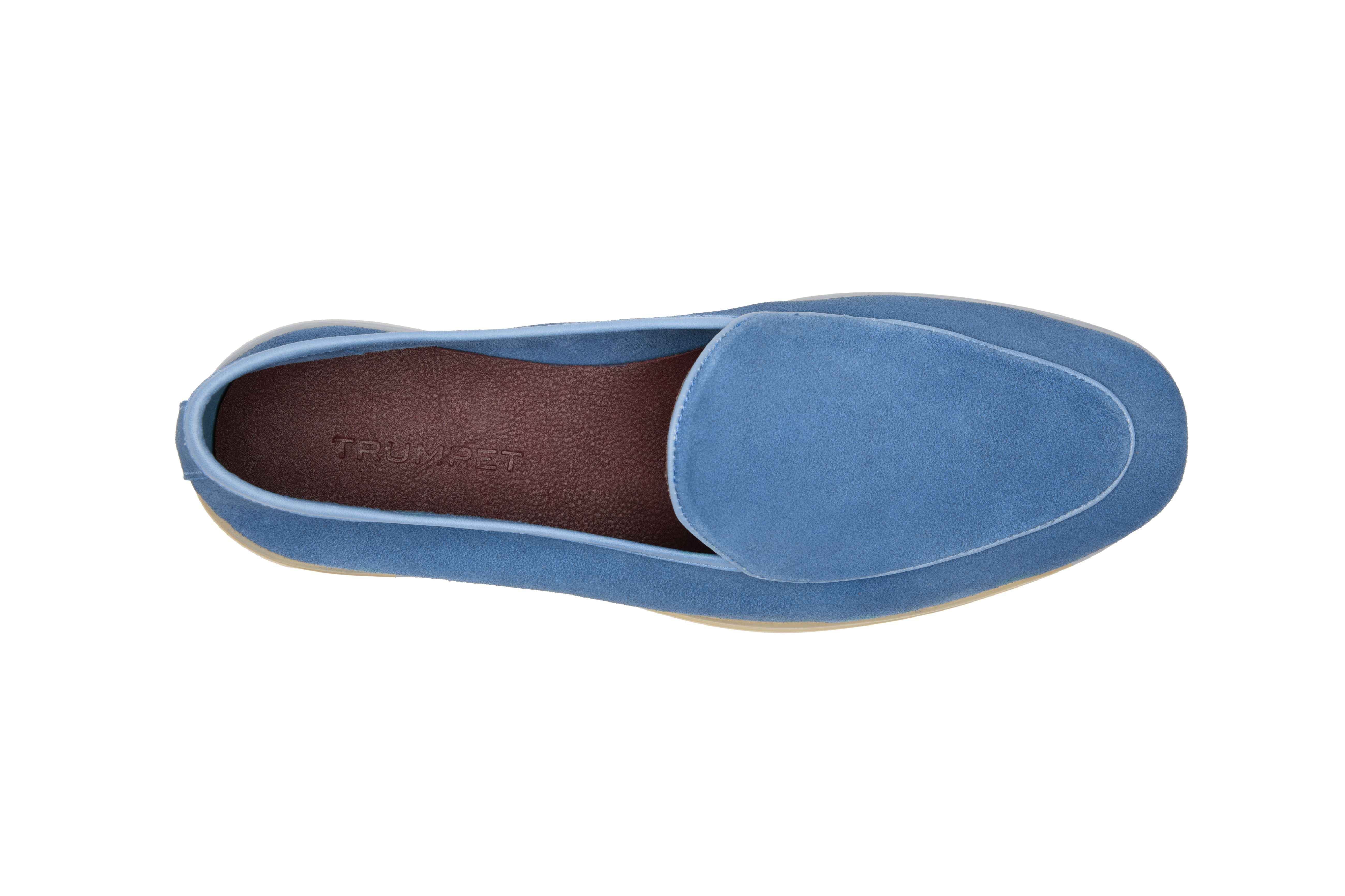 Belgian Style Yacht Loafers In Aqua Suede