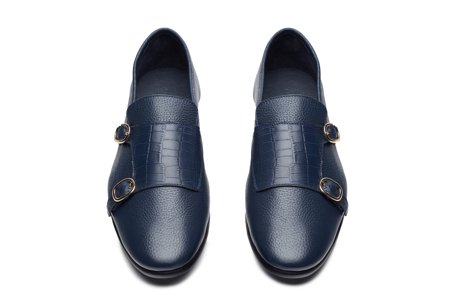 Double Monk Loafer In Navy Milled/Croco