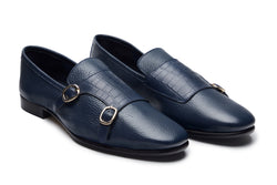 Double Monk Loafer In Navy Milled/Croco