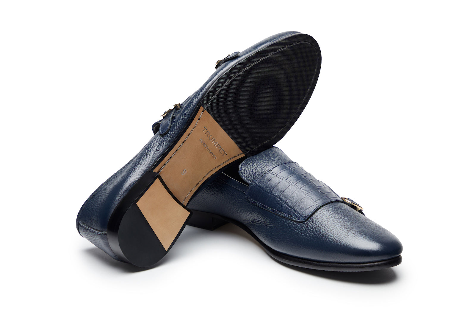 Double Monk Loafer In Navy Milled/Croco