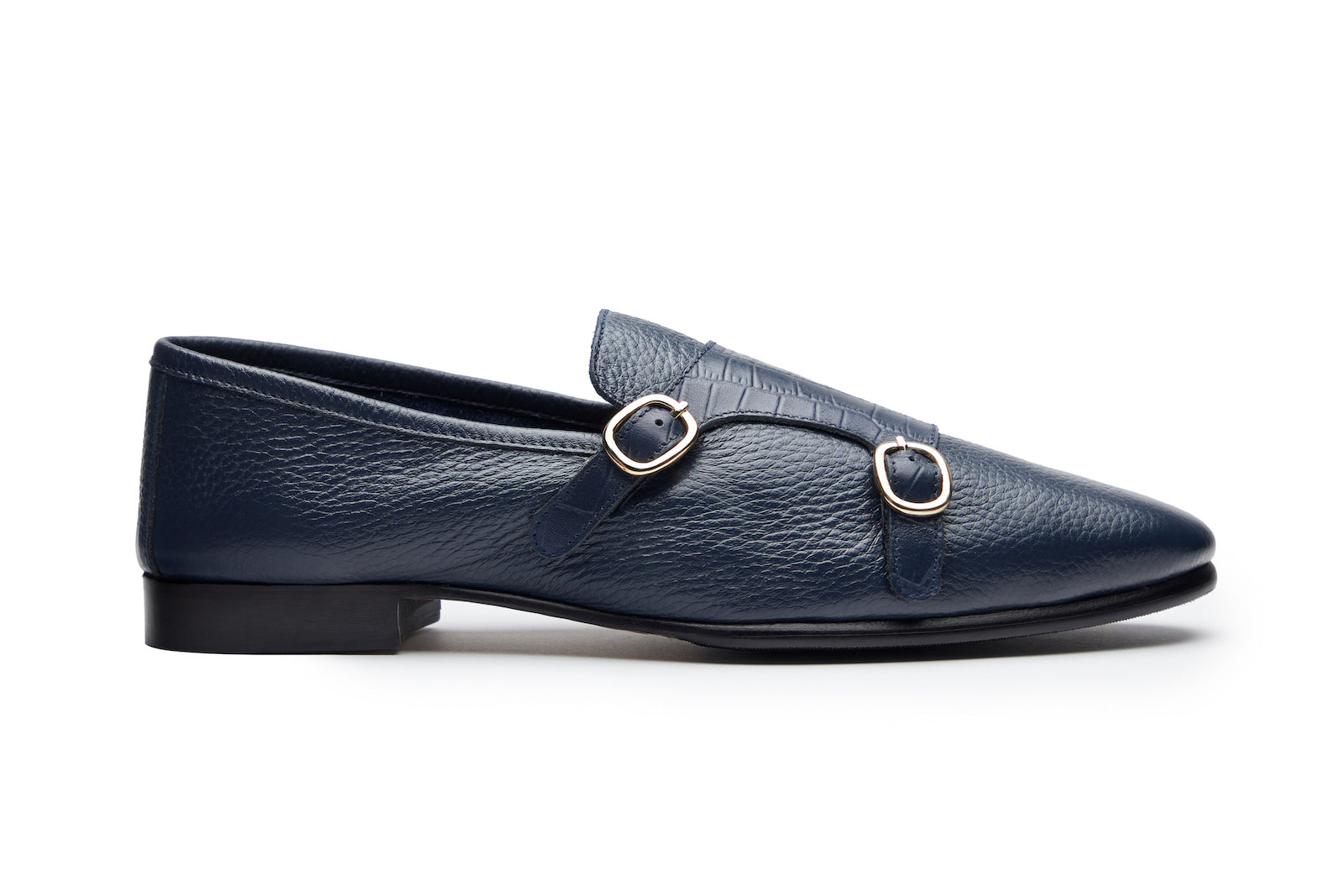 Double Monk Loafer In Navy Milled/Croco