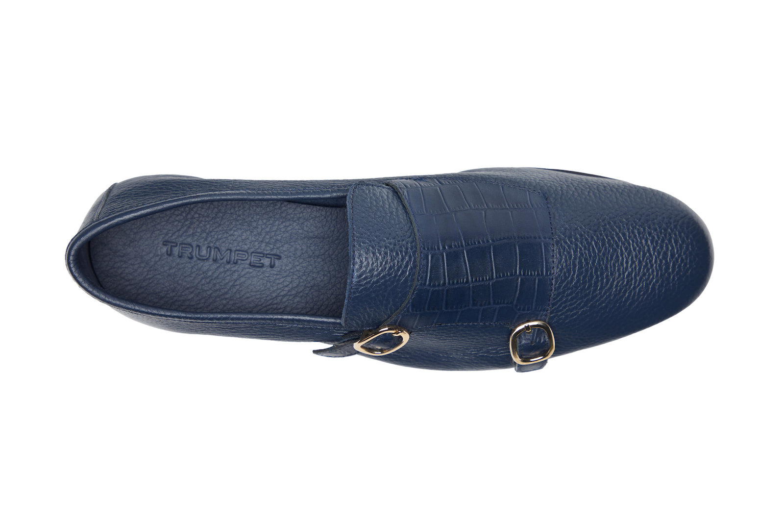 Double Monk Loafer In Navy Milled/Croco