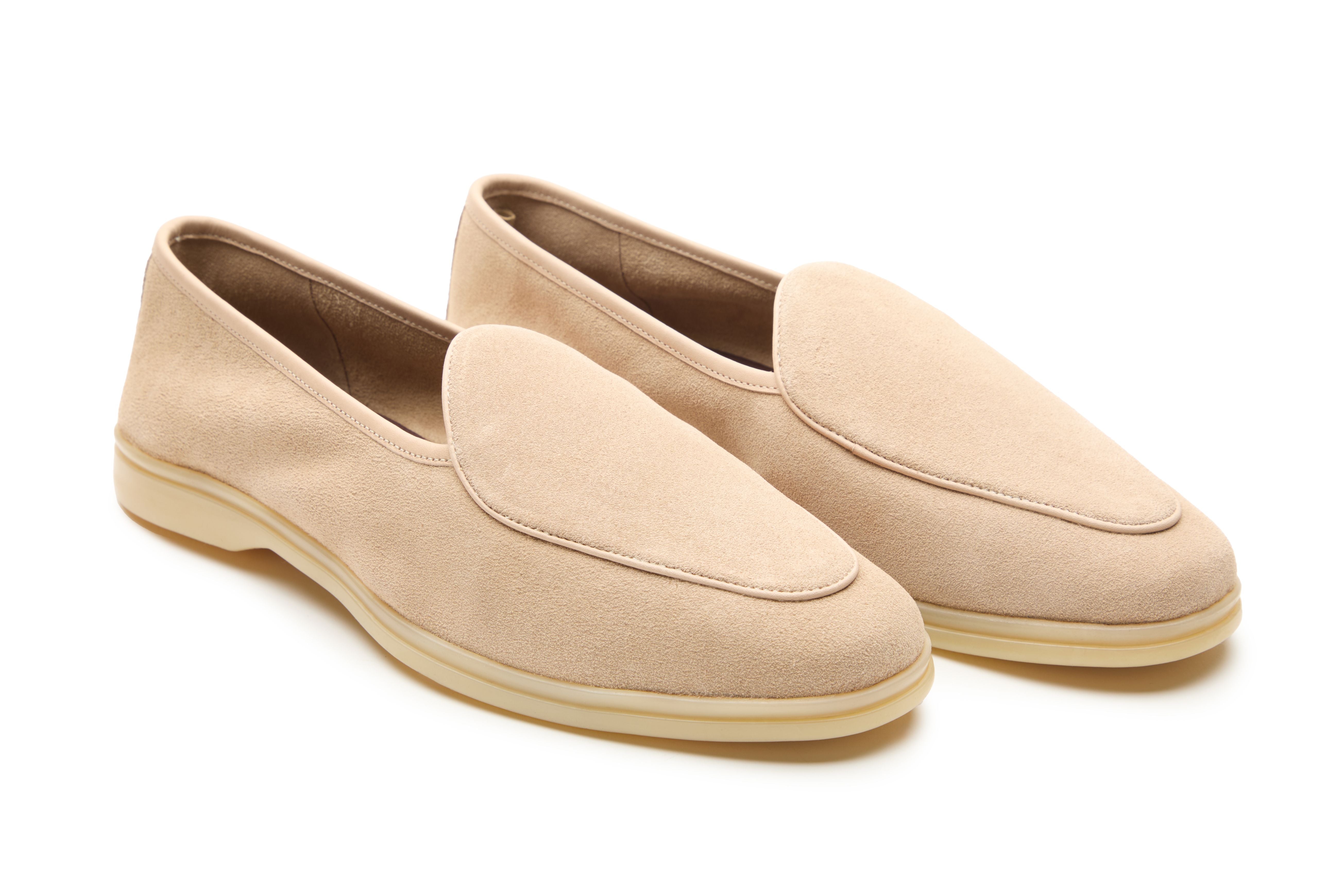 Belgian Style Yacht Loafers In Beige Suede