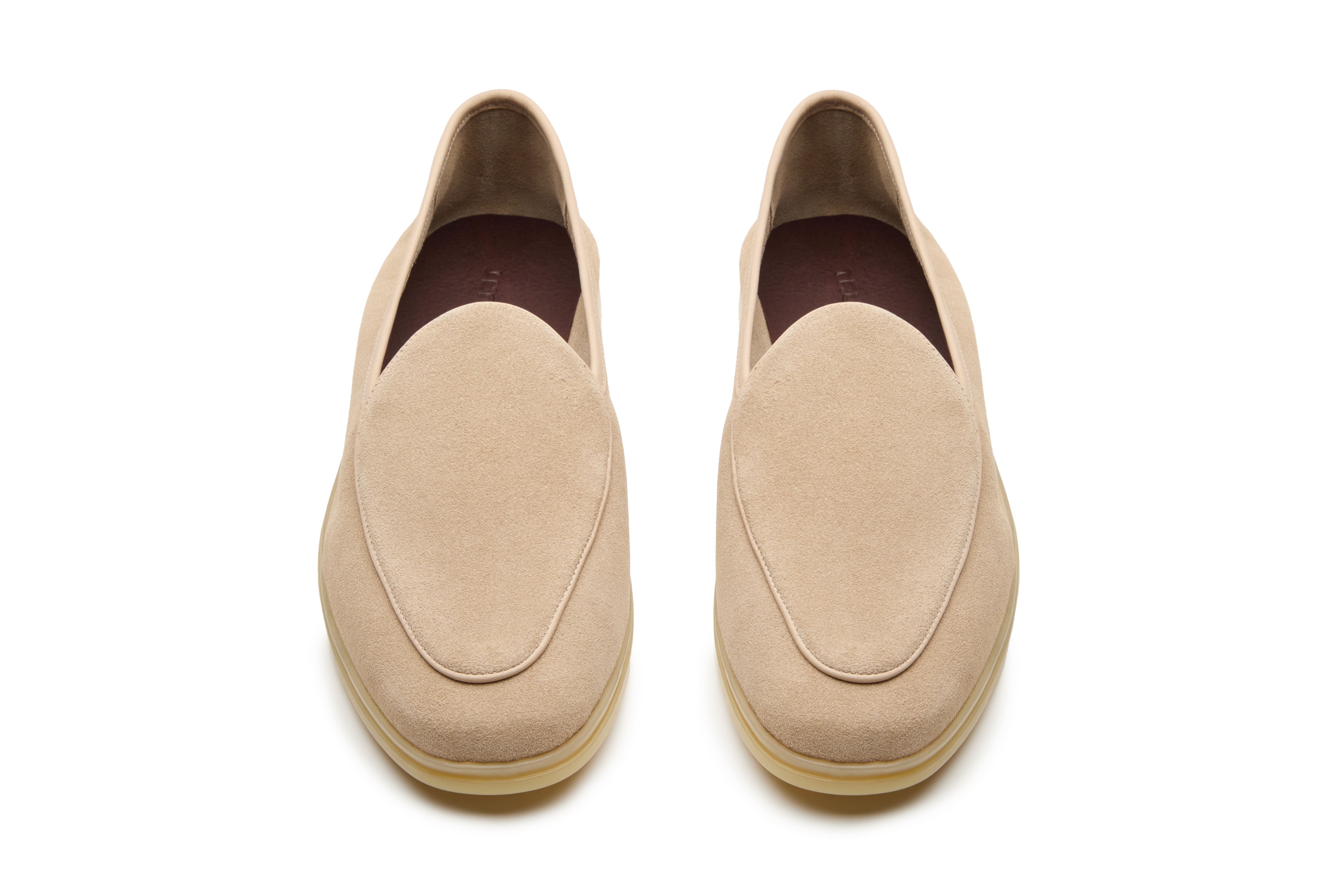 Belgian Style Yacht Loafers In Beige Suede