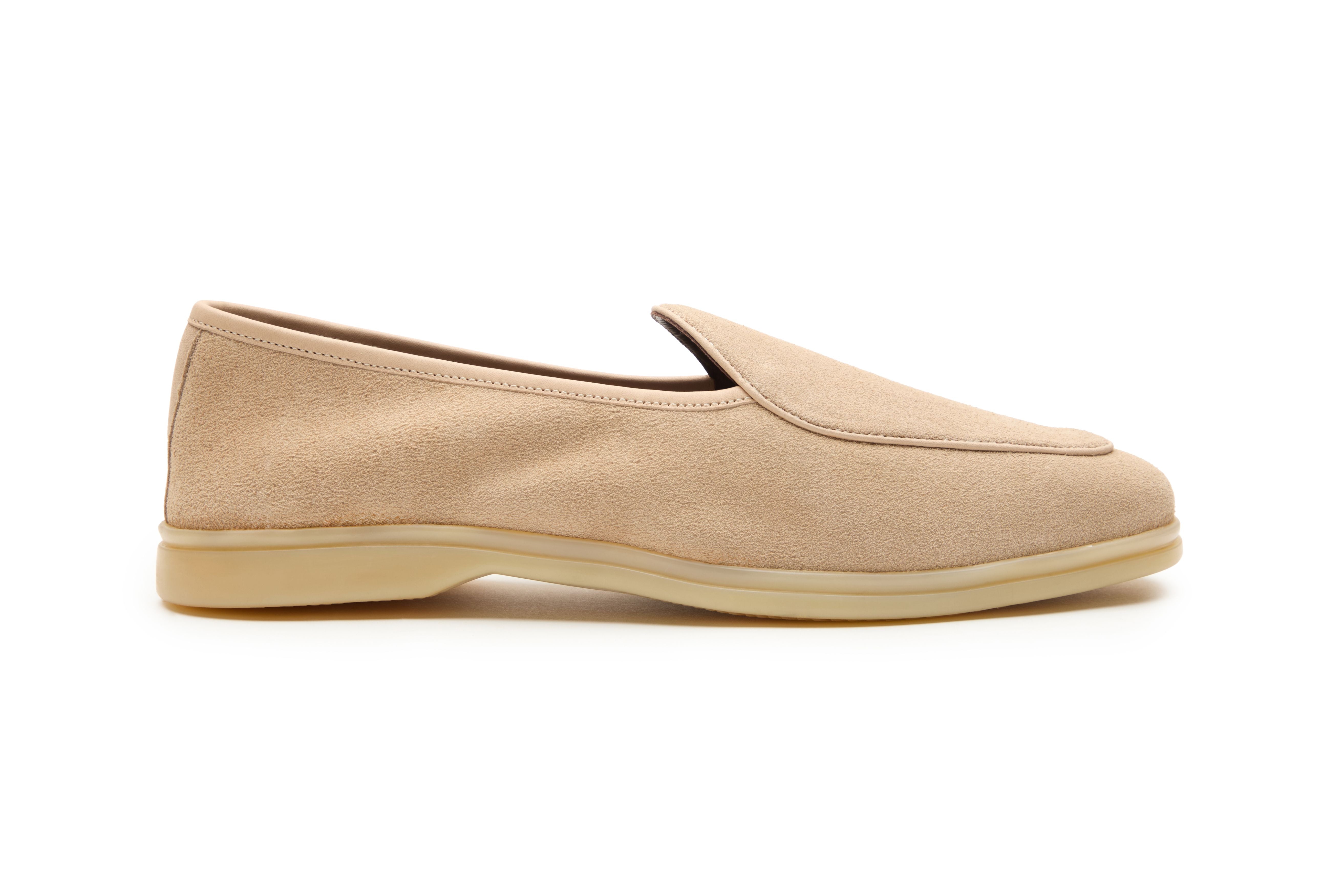 Belgian Style Yacht Loafers In Beige Suede