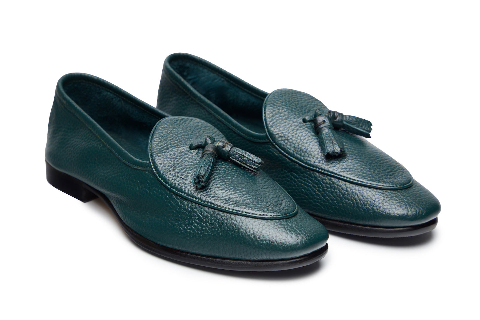 Belgian Loafer With Tassles In Bottle Green