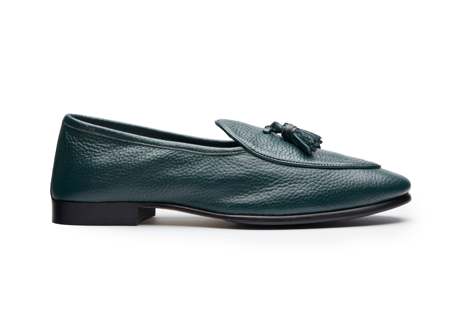 Belgian Loafer With Tassles In Bottle Green