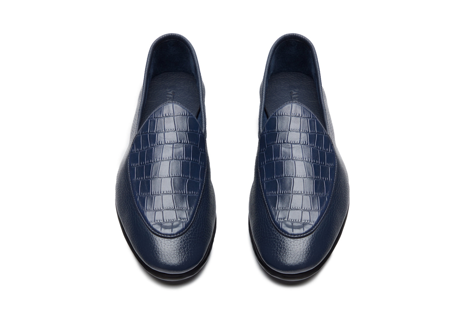 Belgian Loafers  In  Navy Milled/Croco