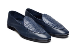 Belgian Loafers  In  Navy Milled/Croco