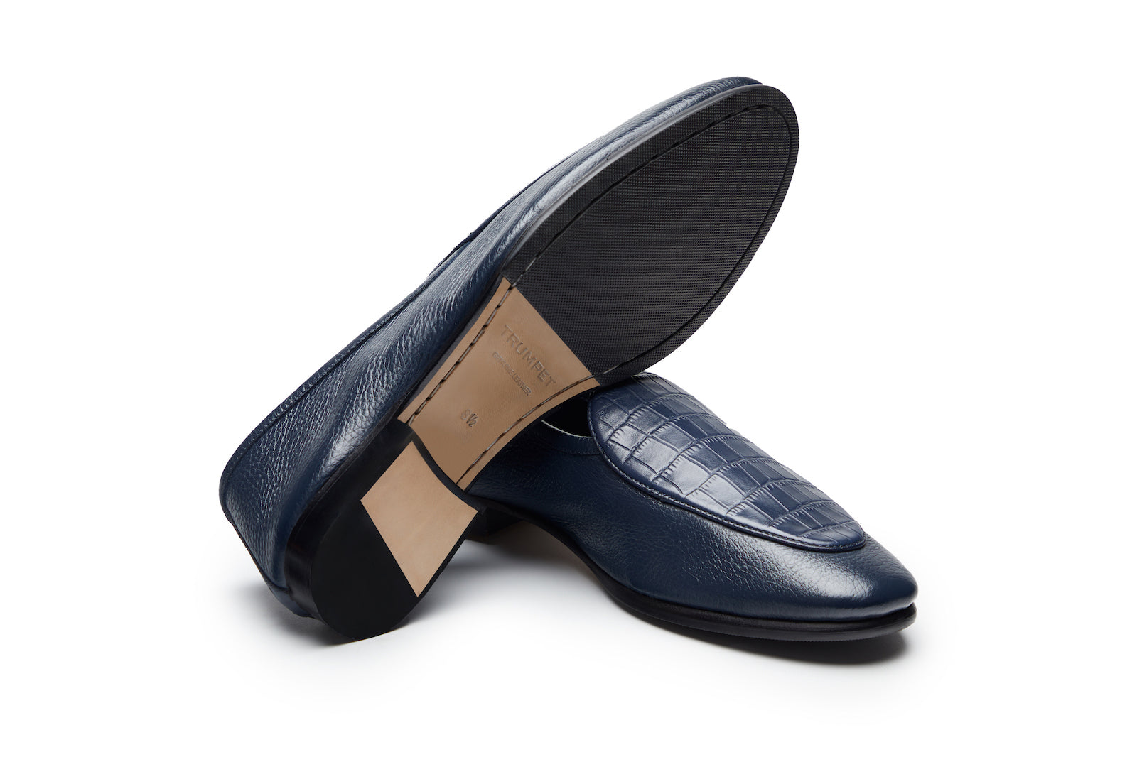 Belgian Loafers  In  Navy Milled/Croco