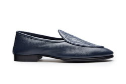 Belgian Loafers  In  Navy Milled/Croco