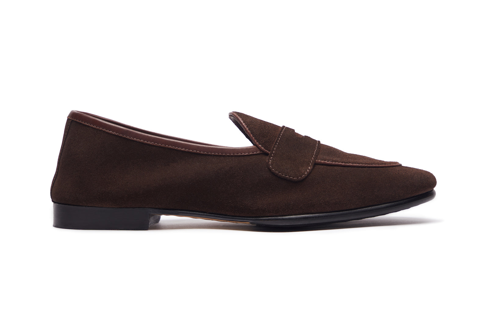 Belgian Loafers With Penny Saddle In  Brown Suede