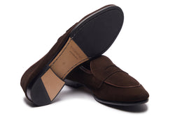 Belgian Loafers With Penny Saddle In  Brown Suede