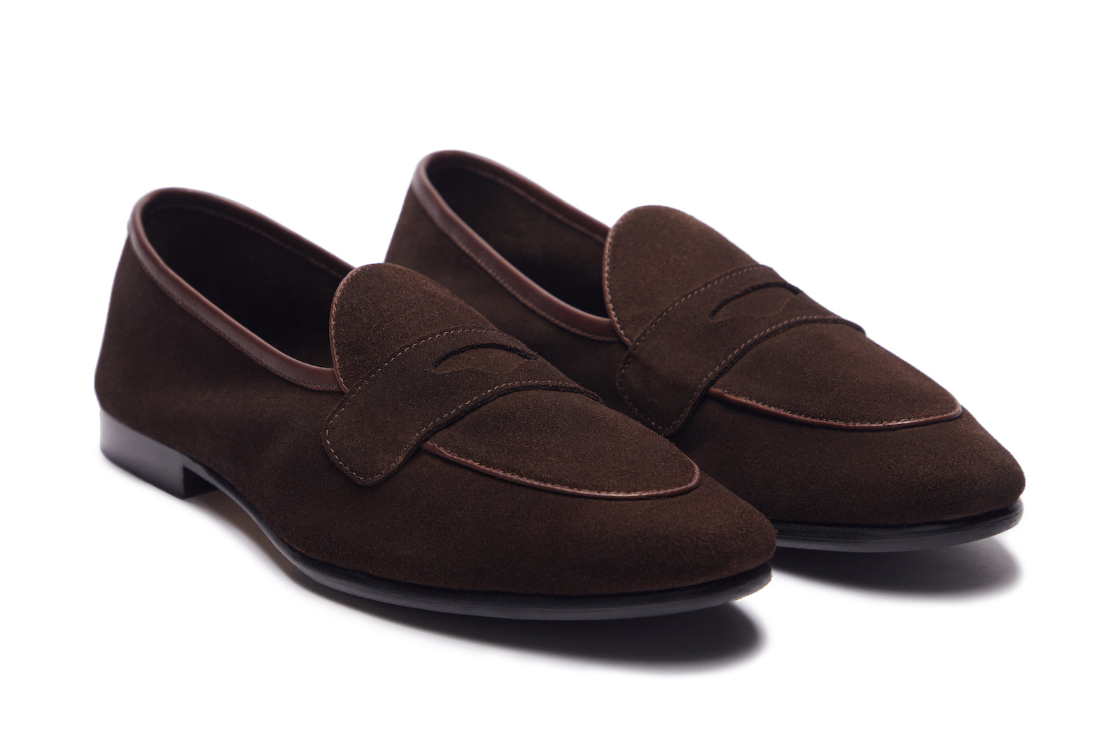 Belgian Loafers With Penny Saddle In  Brown Suede