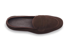 Belgian Loafers With Penny Saddle In  Brown Suede