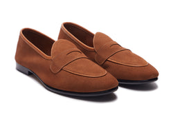 Belgian Loafers With Penny Saddle In  Tan Suede