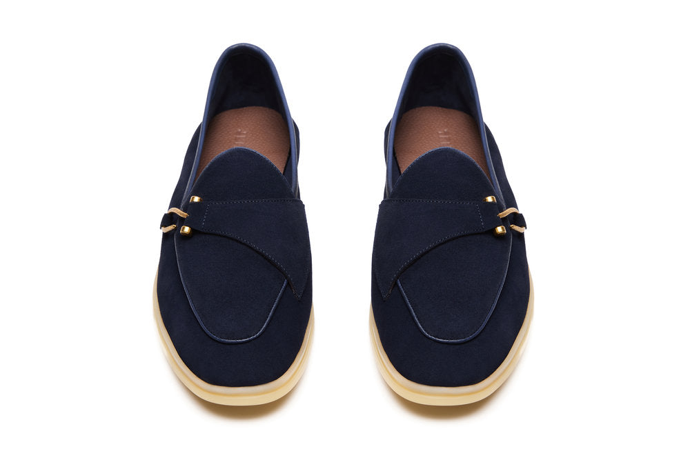 Belgian Hook Yacht Loafers in Navy Suede